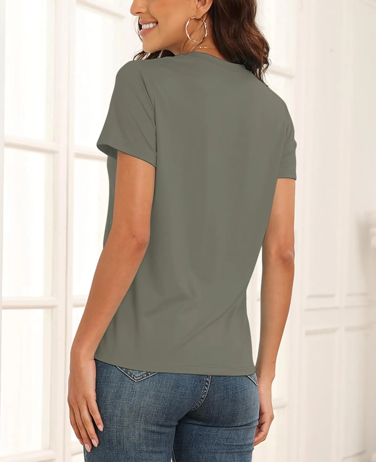 KevaMolly V Neck Basic T Shirts for Women UPF 50  Short Sleeve 2025 Summer Trendy Tops Solid Casual Loose Fit Tee Shirt