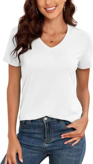 KevaMolly V Neck Basic T Shirts for Women UPF 50  Short Sleeve 2025 Summer Trendy Tops Solid Casual Loose Fit Tee Shirt