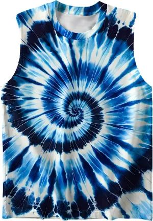 Kids Tie Dye Shirt Size 5-14 Years Sleeveless T Shirts Children Tank Tops Hippies Senior Tees for Boys Girls