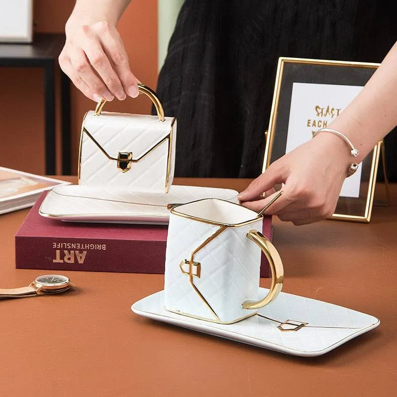 Lady's Bag Coffee Cup Spoon and Saucer Set Ceramic Mug 310ml  Inspired Coffee Cup