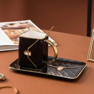 Lady's Bag Coffee Cup Spoon and Saucer Set Ceramic Mug 310ml  Inspired Coffee Cup