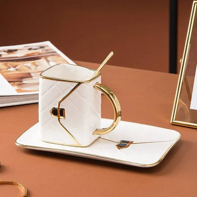 Lady's Bag Coffee Cup Spoon and Saucer Set Ceramic Mug 310ml  Inspired Coffee Cup