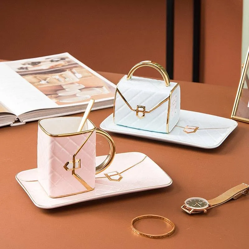 Lady's Bag Coffee Cup Spoon and Saucer Set Ceramic Mug 310ml  Inspired Coffee Cup