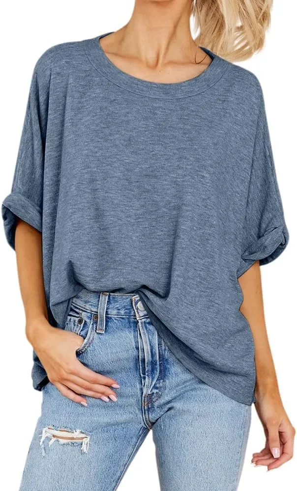Langwyqu Womens Tops Oversized Tshirts Summer Short Sleeve T Shirts Casual Loose Fit Basic Tees