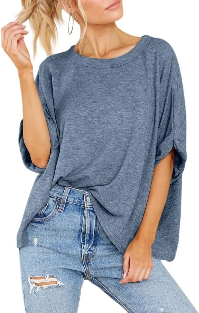 Langwyqu Womens Tops Oversized Tshirts Summer Short Sleeve T Shirts Casual Loose Fit Basic Tees