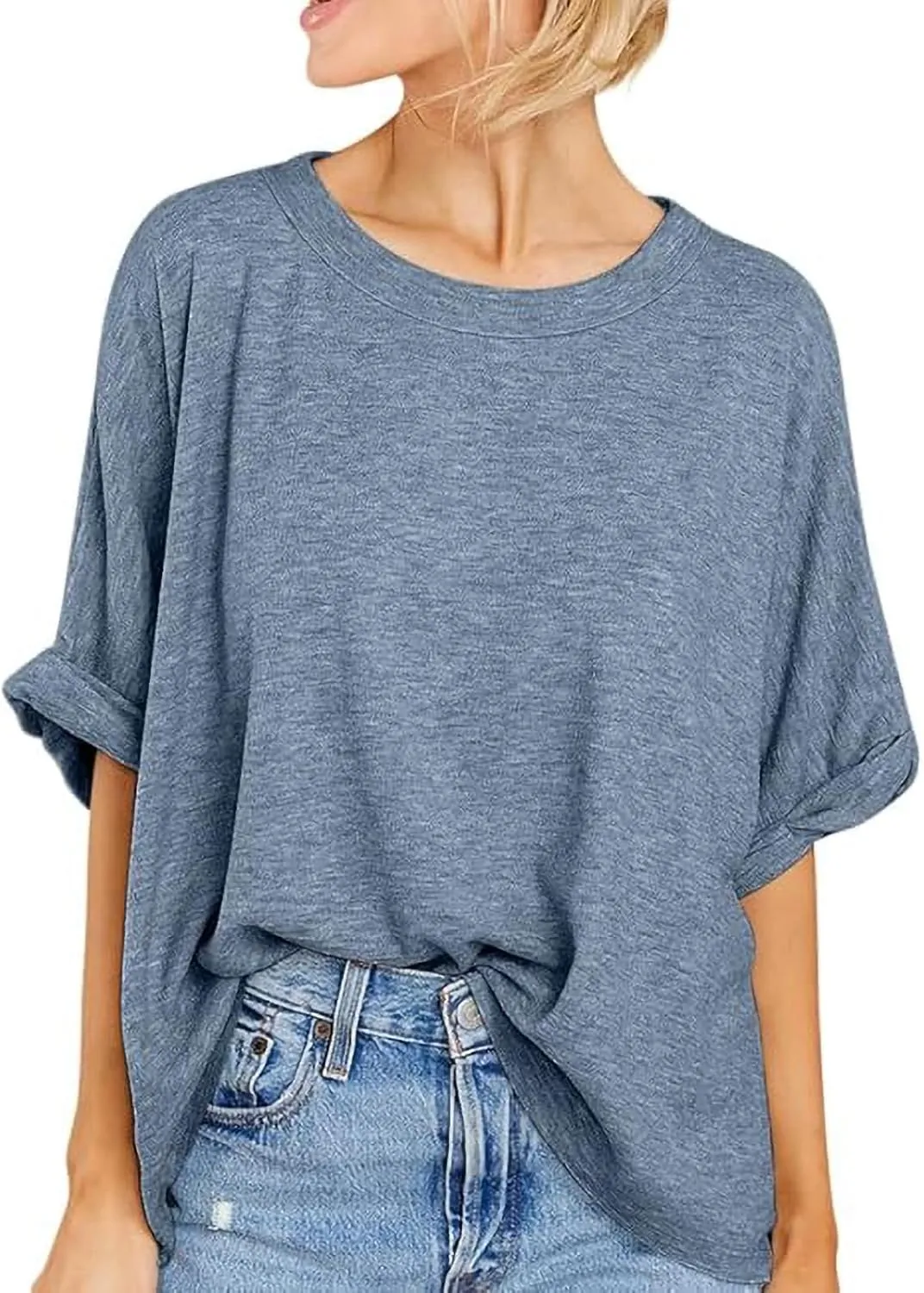 Langwyqu Womens Tops Oversized Tshirts Summer Short Sleeve T Shirts Casual Loose Fit Basic Tees