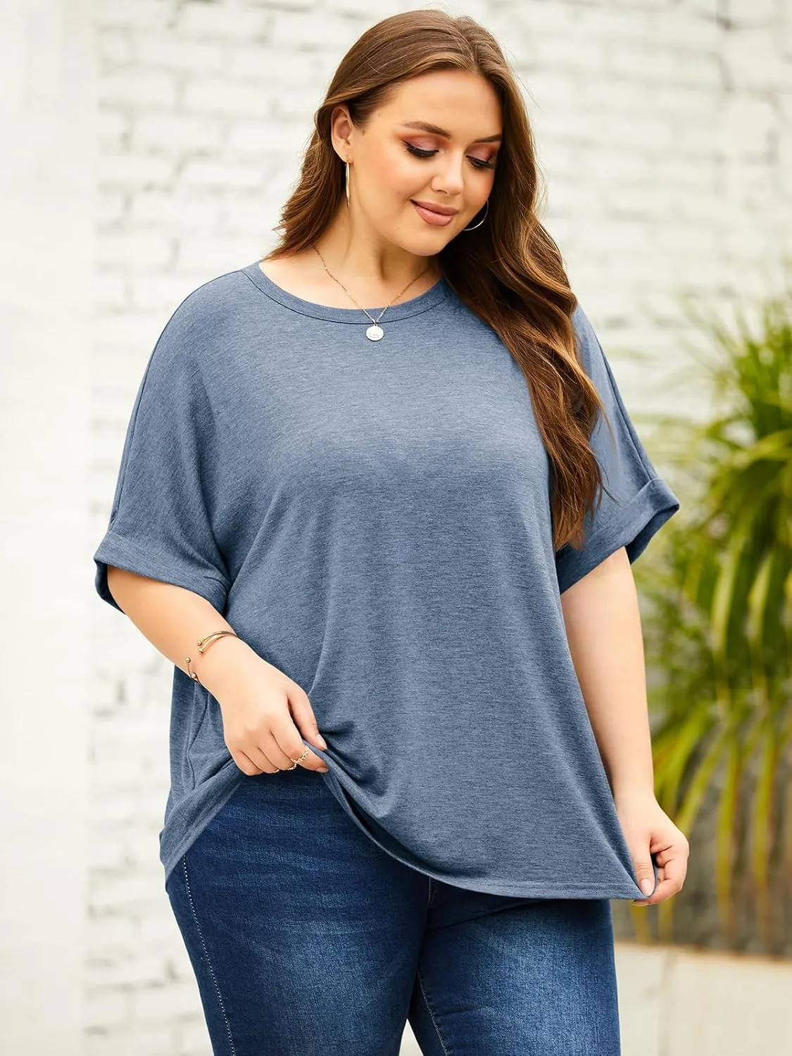 Langwyqu Womens Tops Oversized Tshirts Summer Short Sleeve T Shirts Casual Loose Fit Basic Tees