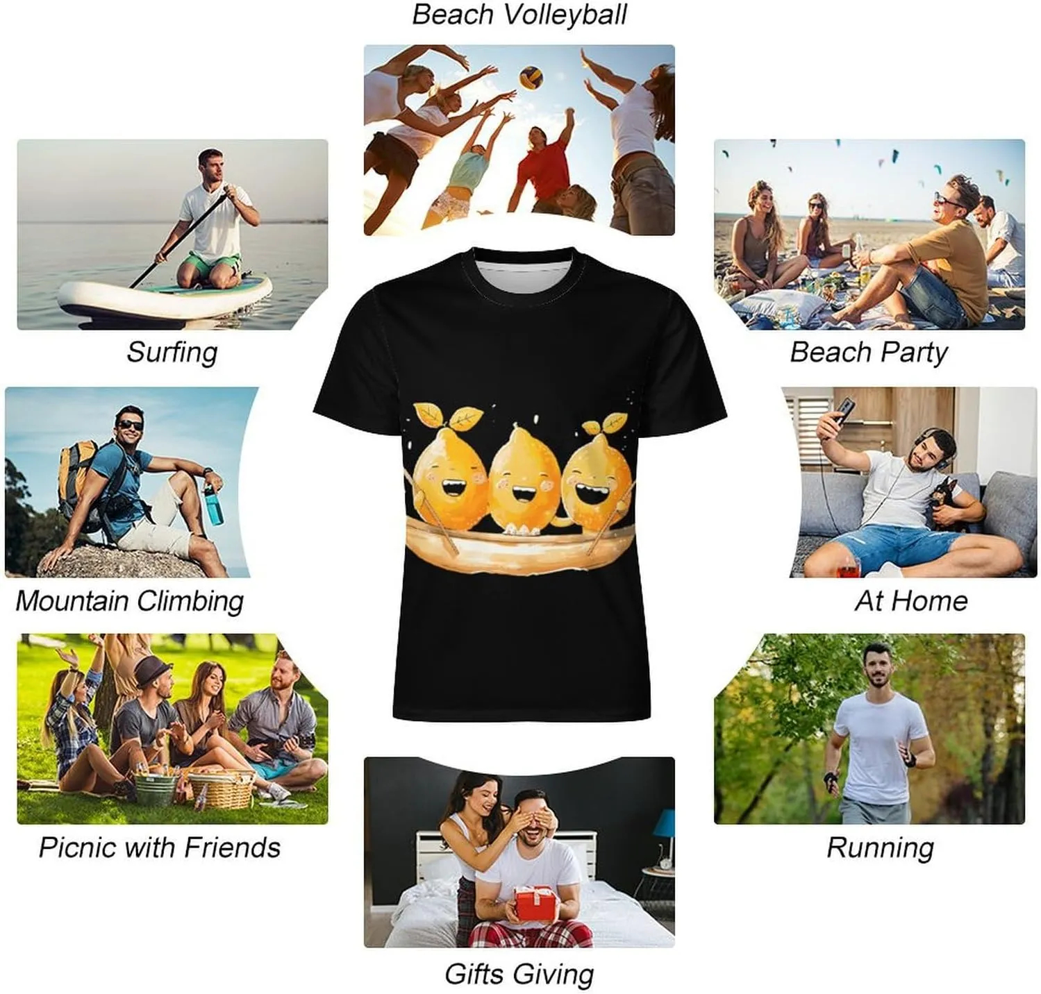 Lemon Boating Funny Lemonade Men's Short Sleeve Tee Casual Crew Neck T-Shirts Summer Workout Tops Graphic