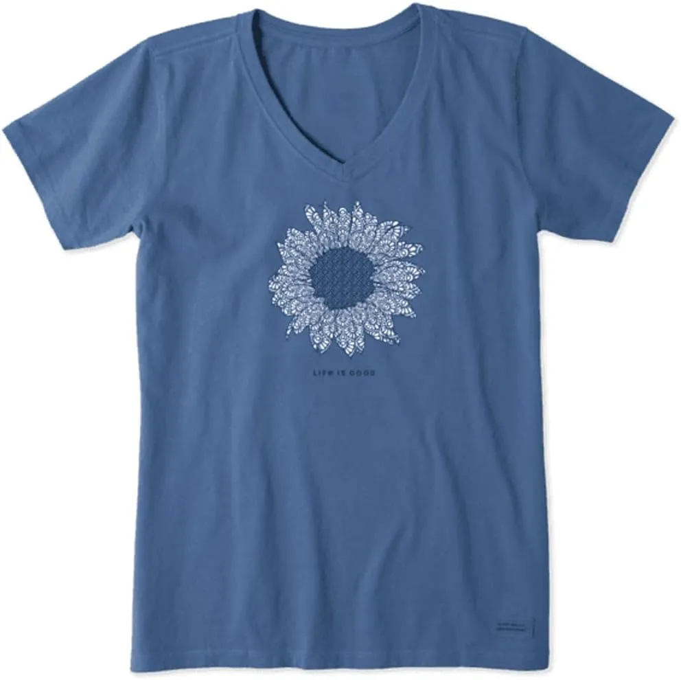 Life is Good Women's Crusher Tee, Short Sleeve Cotton Graphic T-Shirts, French Sunflower