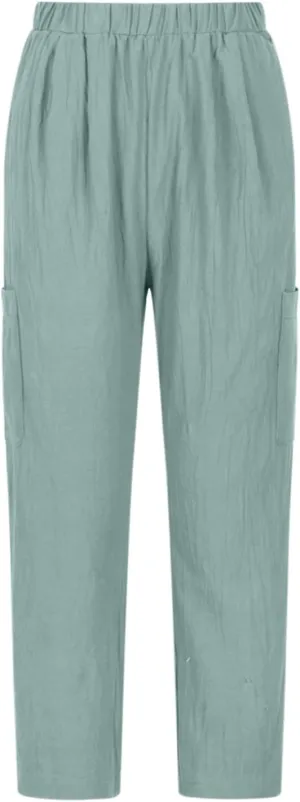 Linen Pants for Women Summer Beach Straight Leg Trousers Casual Elastic Waist Breathable Slacks Pants with Pocket