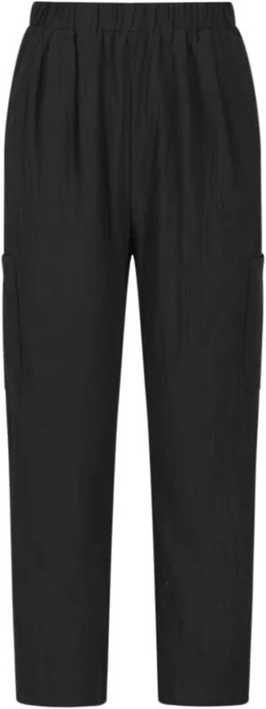 Linen Pants for Women Summer Beach Straight Leg Trousers Casual Elastic Waist Breathable Slacks Pants with Pocket
