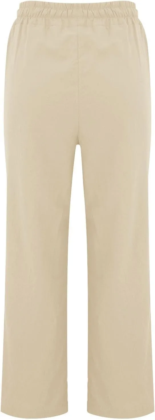 Linen Pants Women Summer Casual Loose Plus Size Straight Leg Pants Drawstring High Waisted Pants Trousers with Pockets