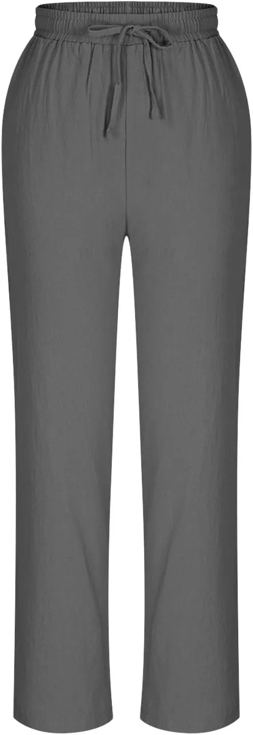 Lmdudan 2025 Plus Size Women Linen Crop Pants Drawstring Elastic Waist Capris Summer Lounge Cropped Pant Trousers with Pocket