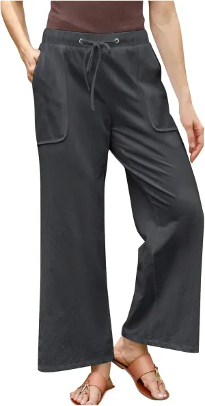 Lmdudan Plus Size Women Linen Pants Wide Leg Palazzo Pant Cotton Linen Drawstring Summer Lightweight Trousers with Pockets