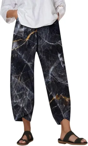 Lounge Linen Pants Women Casual Summer Loose Solid Color Straight Leg Beach High Waist Linen Pants Plus Size Lounge Trousers