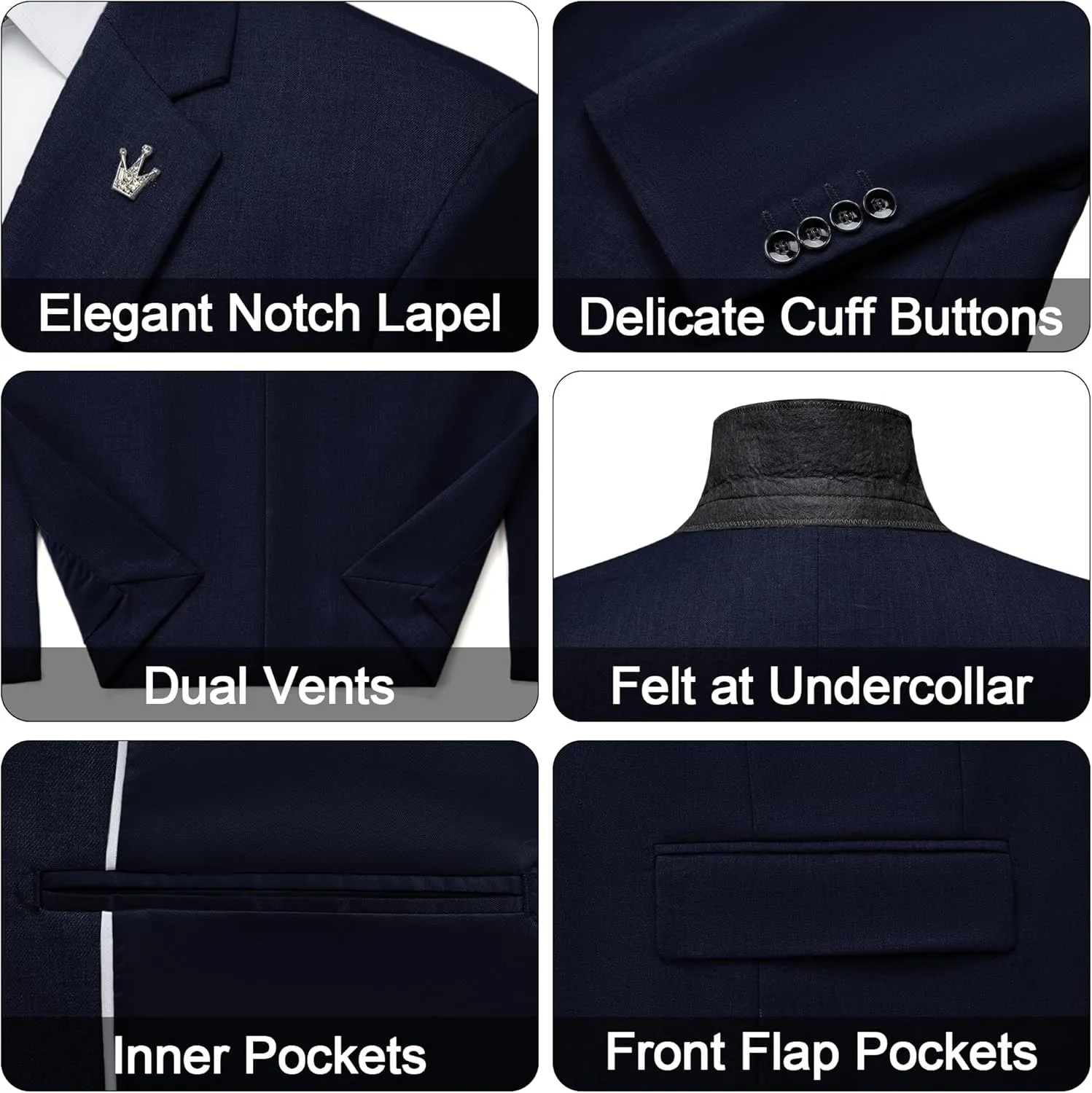 MAGE MALE Mens Suits Slim Fit 3 Piece Tuxedo Suit One Button Solid Prom Wedding Party Blazer Vest Pants Set with Tie