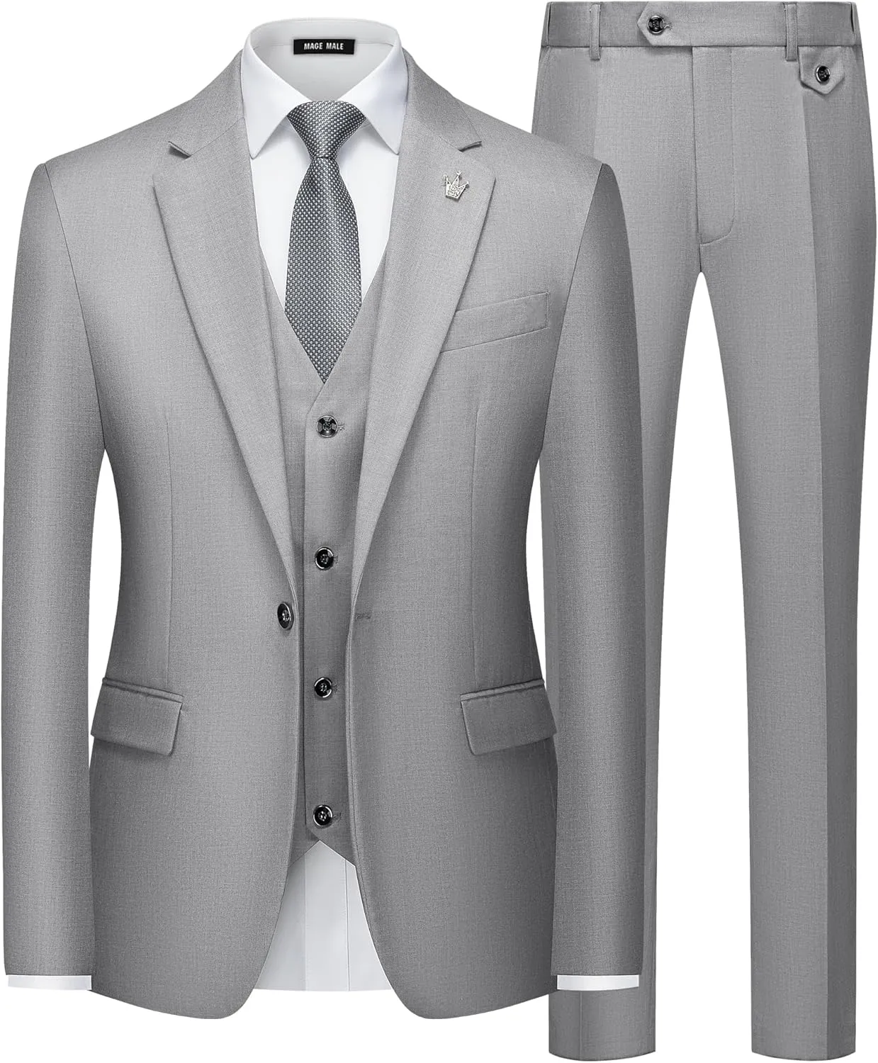 MAGE MALE Mens Suits Slim Fit 3 Piece Tuxedo Suit One Button Solid Prom Wedding Party Blazer Vest Pants Set with Tie