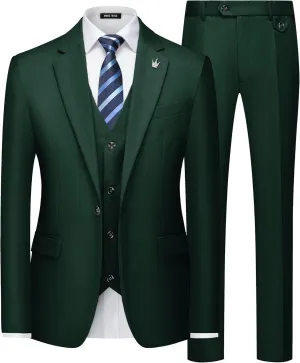 MAGE MALE Mens Suits Slim Fit 3 Piece Tuxedo Suit One Button Solid Prom Wedding Party Blazer Vest Pants Set with Tie