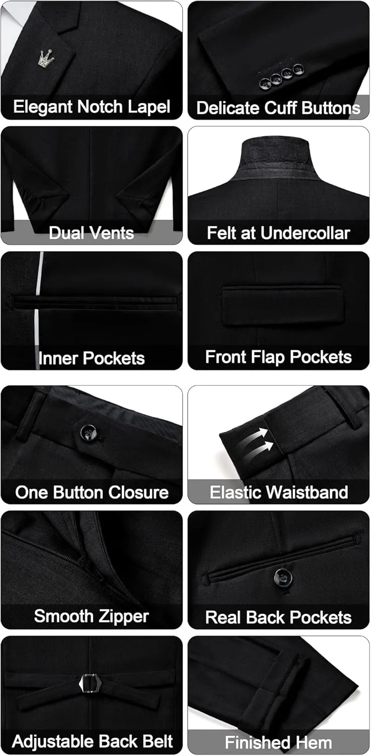 MAGE MALE Mens Suits Slim Fit 3 Piece Tuxedo Suit One Button Solid Prom Wedding Party Blazer Vest Pants Set with Tie