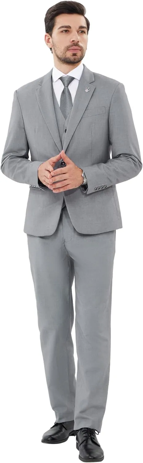 MAGE MALE Mens Suits Slim Fit 3 Piece Tuxedo Suit One Button Solid Prom Wedding Party Blazer Vest Pants Set with Tie
