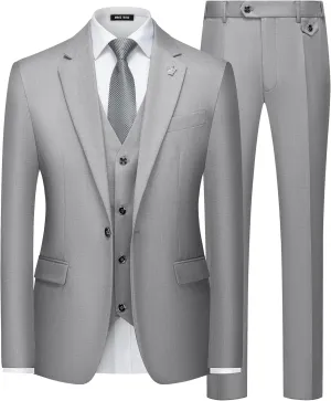 MAGE MALE Mens Suits Slim Fit 3 Piece Tuxedo Suit One Button Solid Prom Wedding Party Blazer Vest Pants Set with Tie