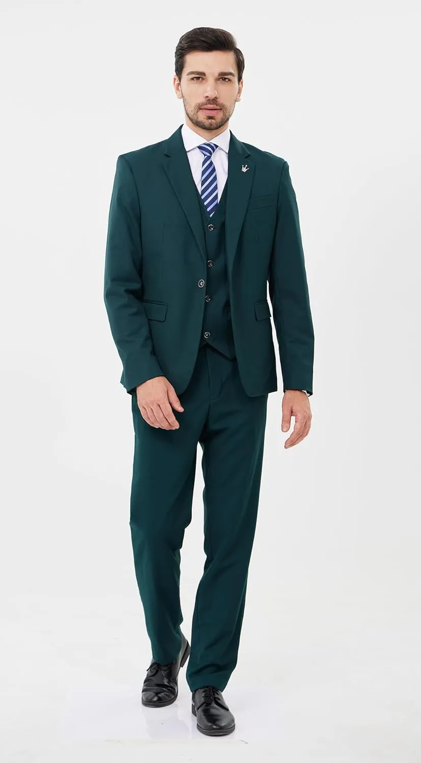 MAGE MALE Mens Suits Slim Fit 3 Piece Tuxedo Suit One Button Solid Prom Wedding Party Blazer Vest Pants Set with Tie