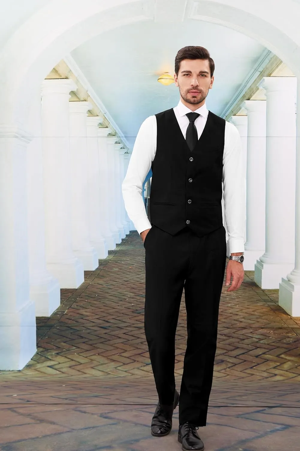 MAGE MALE Mens Suits Slim Fit 3 Piece Tuxedo Suit One Button Solid Prom Wedding Party Blazer Vest Pants Set with Tie