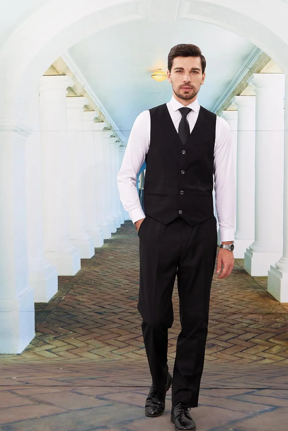 MAGE MALE Mens Suits Slim Fit 3 Piece Tuxedo Suit One Button Solid Prom Wedding Party Blazer Vest Pants Set with Tie
