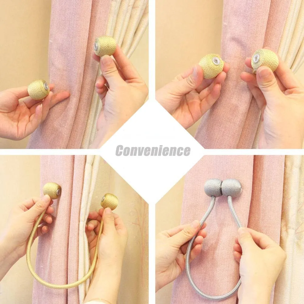 Magnetic Ball Curtain Tiebacks Tie Rope Holdbacks Buckle Clips Hook Holder