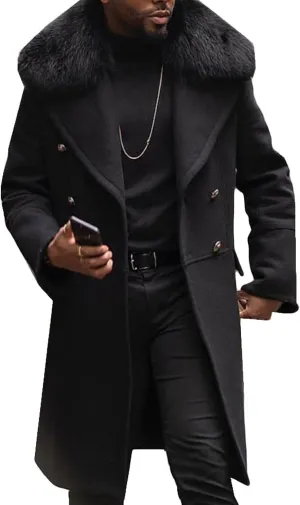 Maiyifu-GJ Men's Wool Blend Long Pea Coat Slim Fit Double Breasted Trench Coats Winter Warm Mid-Length Jackets Overcoat