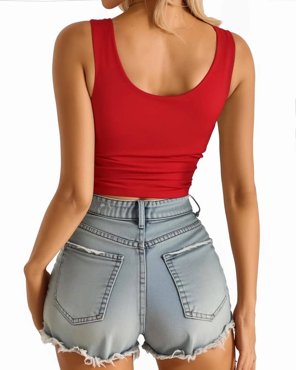 MANGOPOP Women's Scoop Neck Tank Top Double Lined Sleeveless Tops for Women Basic Tight T Shirts