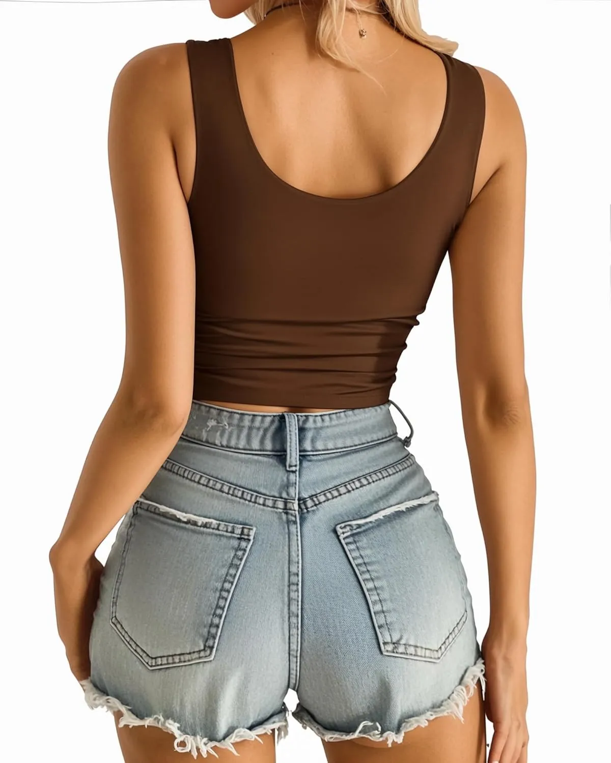 MANGOPOP Women's Scoop Neck Tank Top Double Lined Sleeveless Tops for Women Basic Tight T Shirts