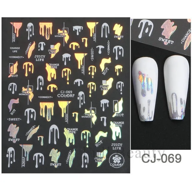Manicure Stickers White Laser Gold Fall Leaves Decals Sliders Nail Art Decor