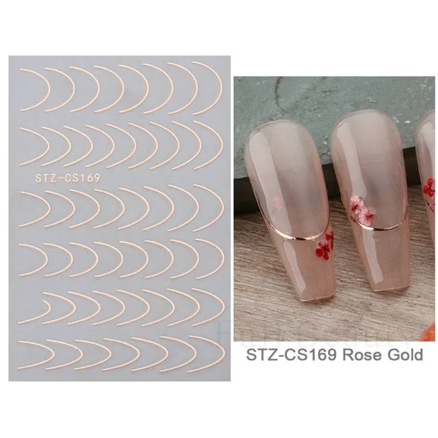 Manicure Stickers White Laser Gold Fall Leaves Decals Sliders Nail Art Decor