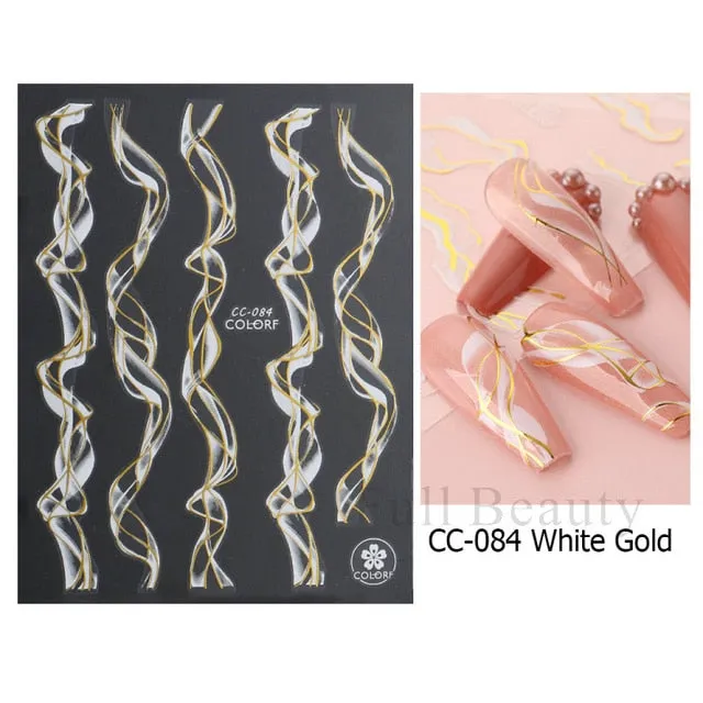 Manicure Stickers White Laser Gold Fall Leaves Decals Sliders Nail Art Decor