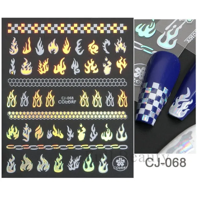 Manicure Stickers White Laser Gold Fall Leaves Decals Sliders Nail Art Decor