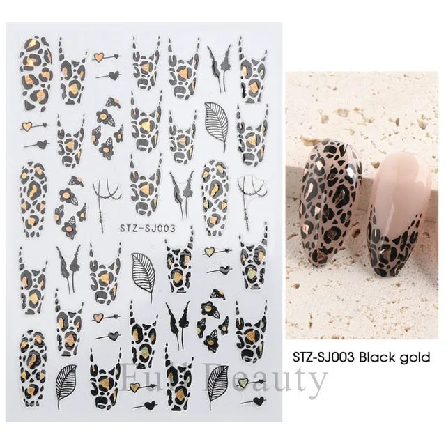 Manicure Stickers White Laser Gold Fall Leaves Decals Sliders Nail Art Decor