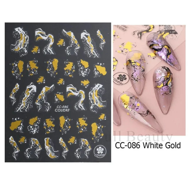 Manicure Stickers White Laser Gold Fall Leaves Decals Sliders Nail Art Decor