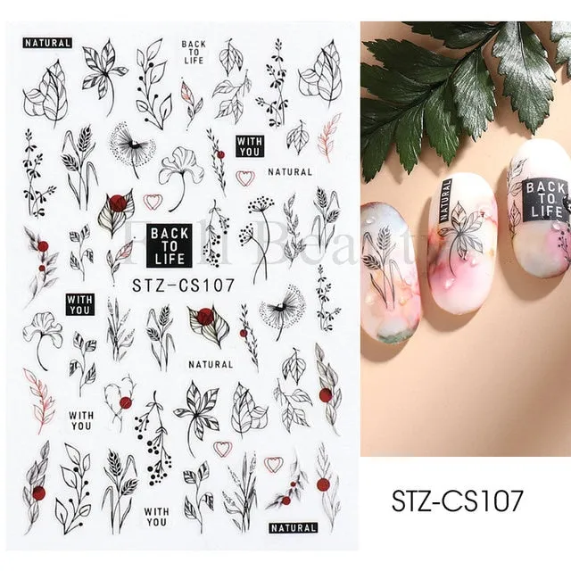 Manicure Stickers White Laser Gold Fall Leaves Decals Sliders Nail Art Decor