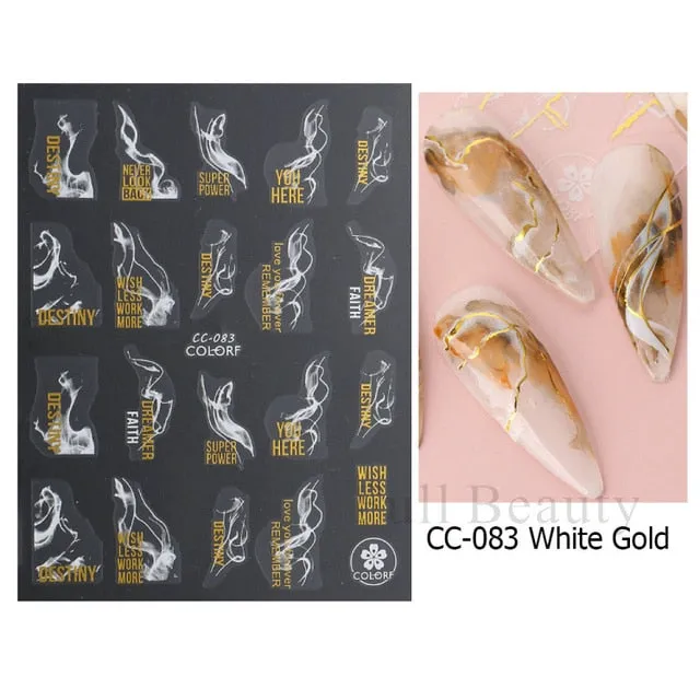 Manicure Stickers White Laser Gold Fall Leaves Decals Sliders Nail Art Decor