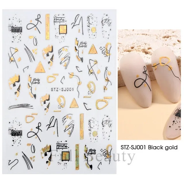 Manicure Stickers White Laser Gold Fall Leaves Decals Sliders Nail Art Decor