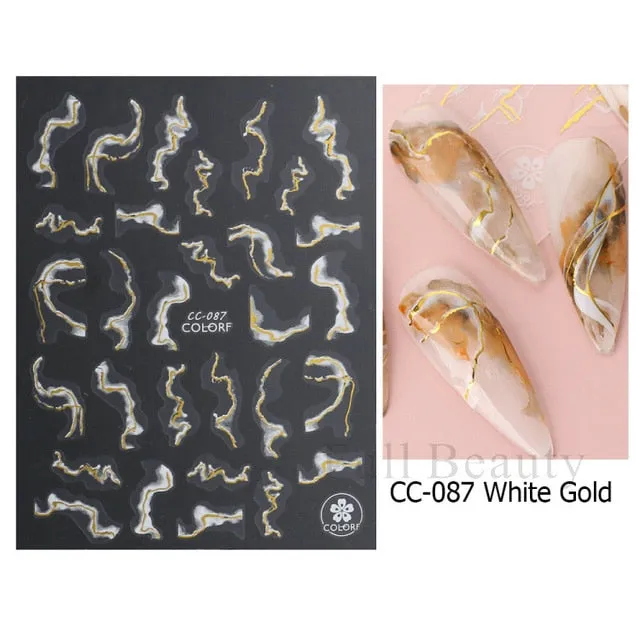 Manicure Stickers White Laser Gold Fall Leaves Decals Sliders Nail Art Decor