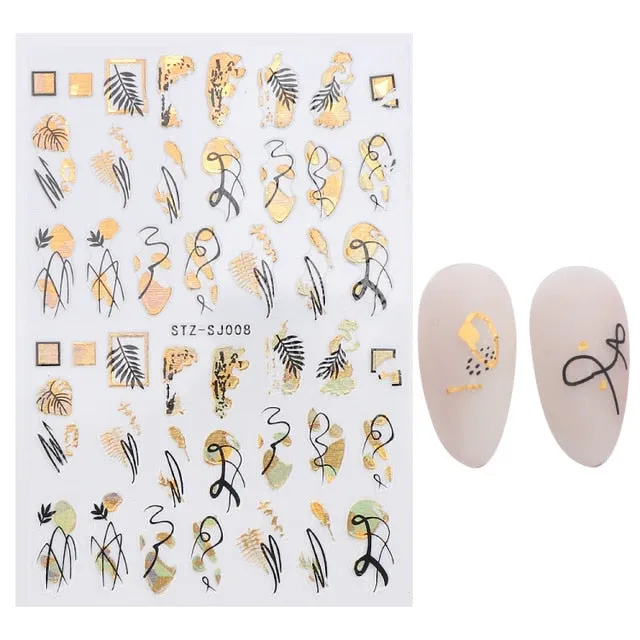 Manicure Stickers White Laser Gold Fall Leaves Decals Sliders Nail Art Decor