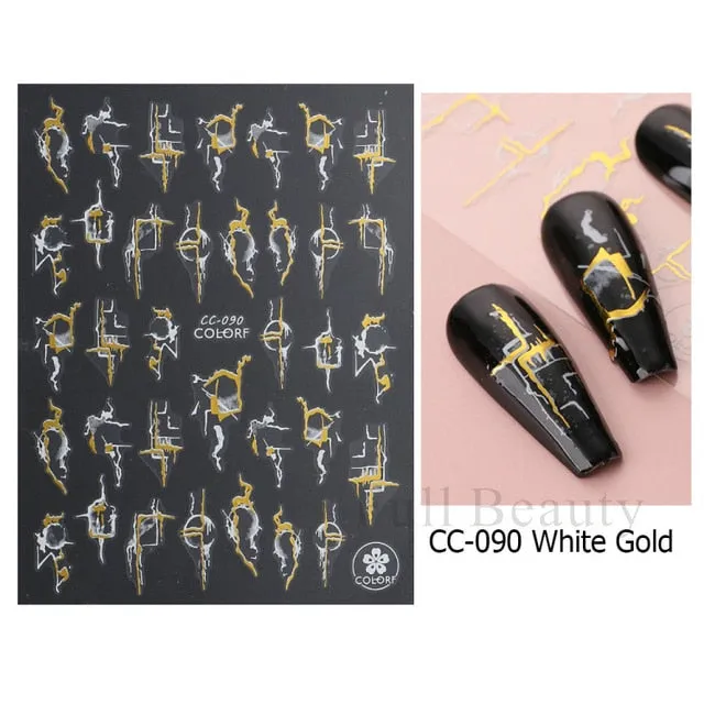 Manicure Stickers White Laser Gold Fall Leaves Decals Sliders Nail Art Decor
