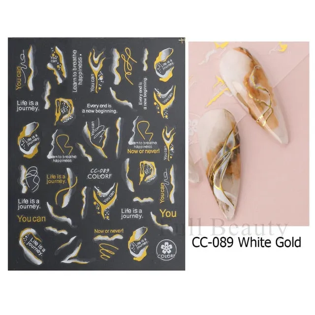 Manicure Stickers White Laser Gold Fall Leaves Decals Sliders Nail Art Decor