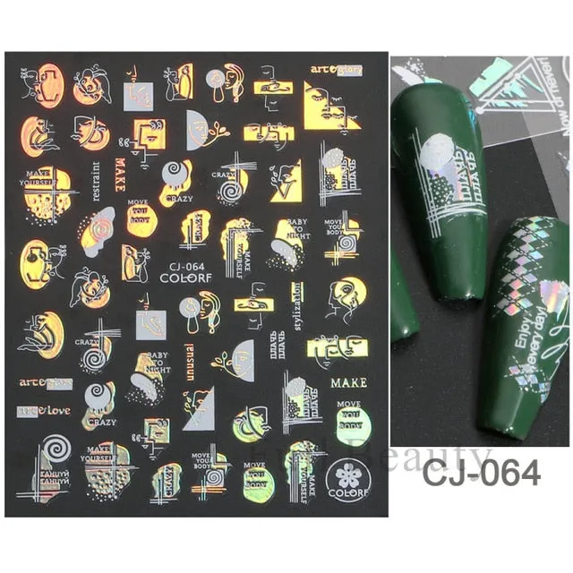 Manicure Stickers White Laser Gold Fall Leaves Decals Sliders Nail Art Decor