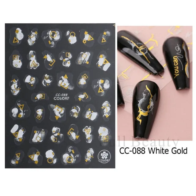 Manicure Stickers White Laser Gold Fall Leaves Decals Sliders Nail Art Decor