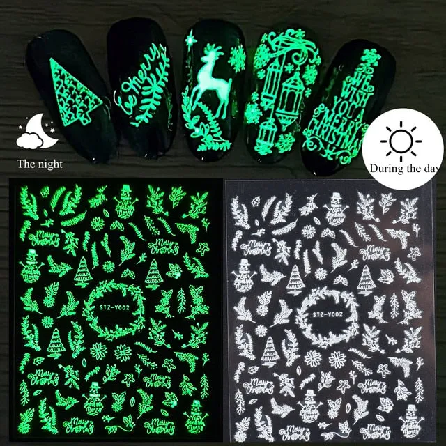 Manicure Stickers White Laser Gold Fall Leaves Decals Sliders Nail Art Decor