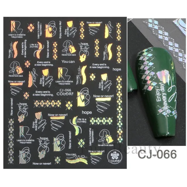 Manicure Stickers White Laser Gold Fall Leaves Decals Sliders Nail Art Decor