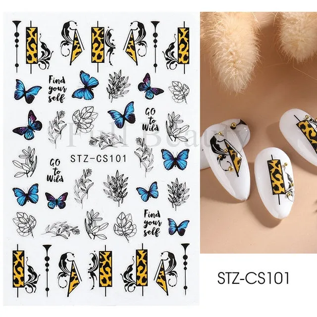 Manicure Stickers White Laser Gold Fall Leaves Decals Sliders Nail Art Decor